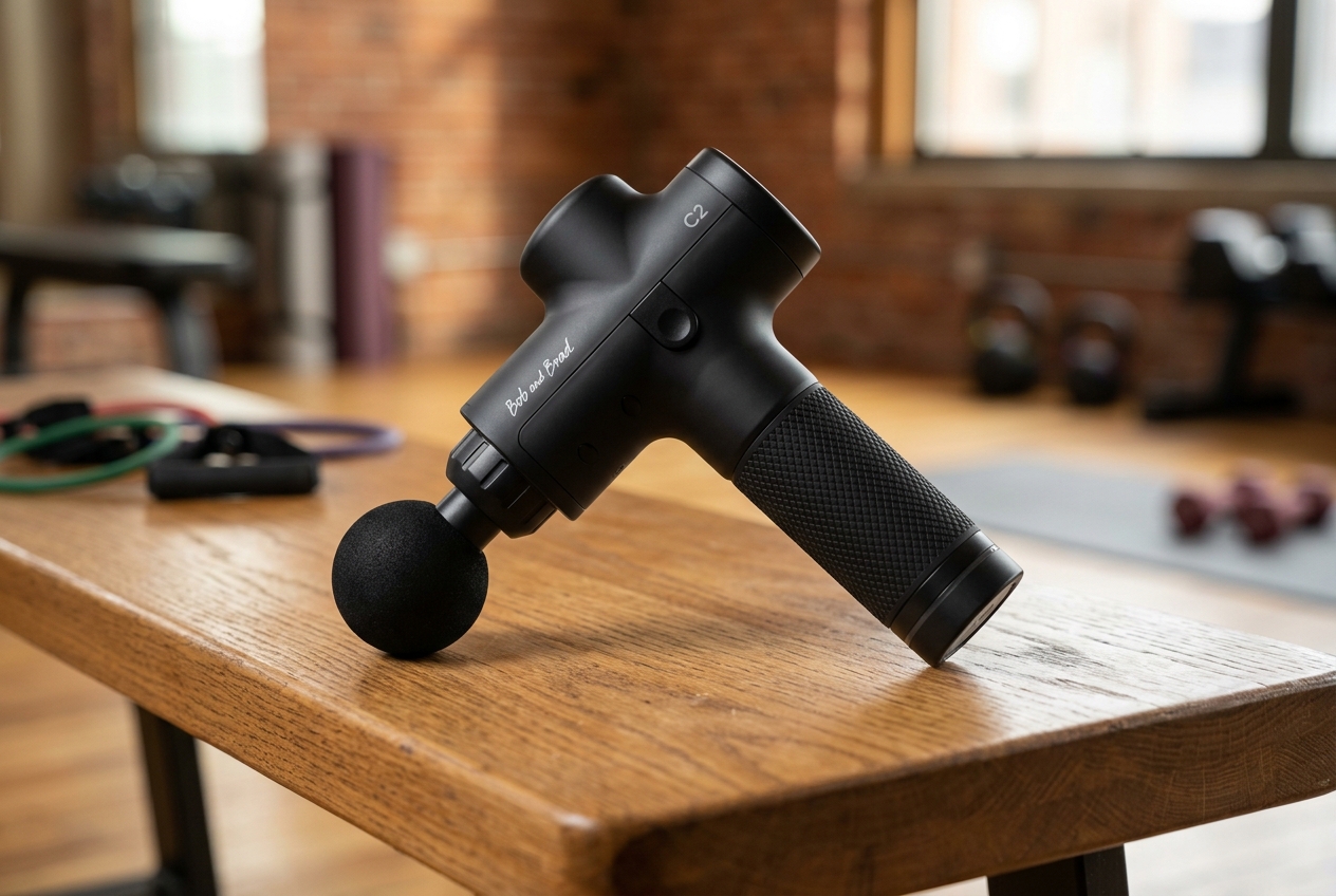 Pistolet de massage Bob and Brad C2 noir ergonomique avec tête de massage